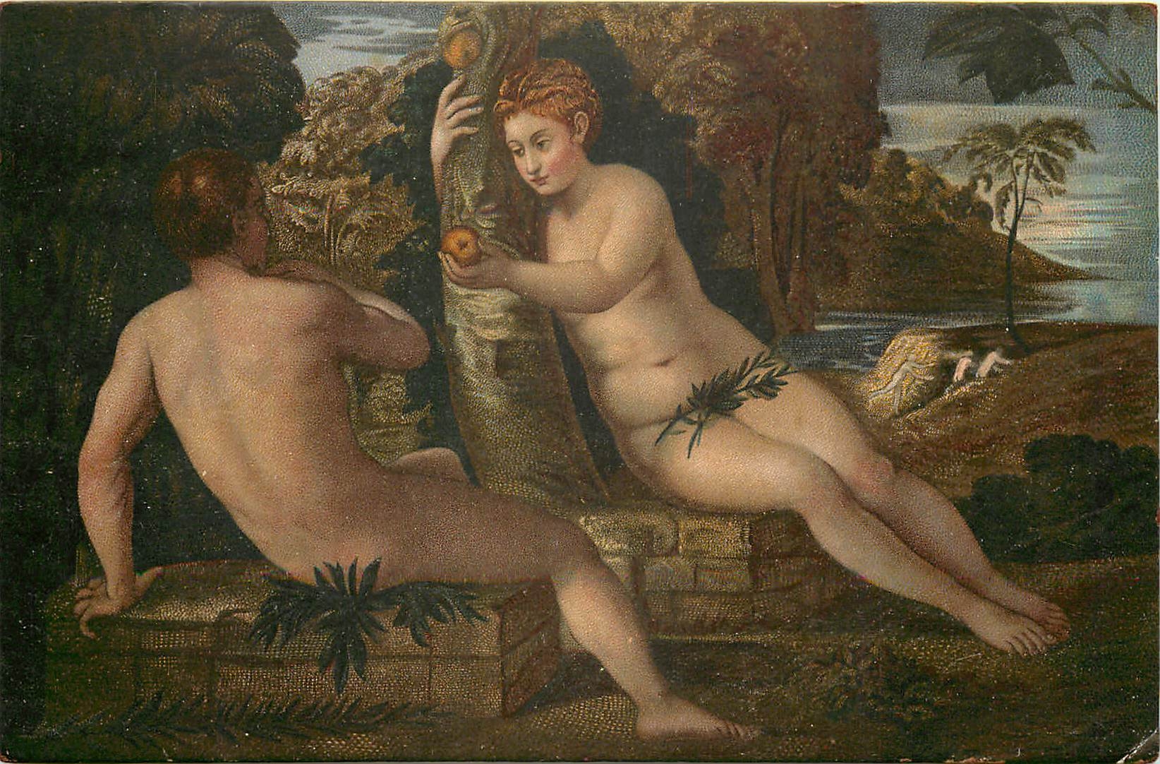 CPA Femme nue erotique Adamo ed Eva