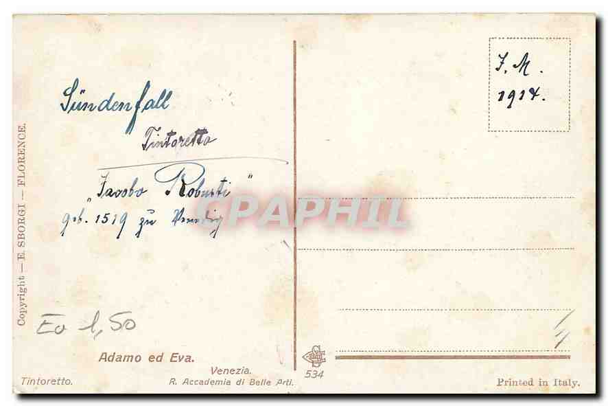 CPA Femme nue erotique Adamo ed Eva — Rückseite