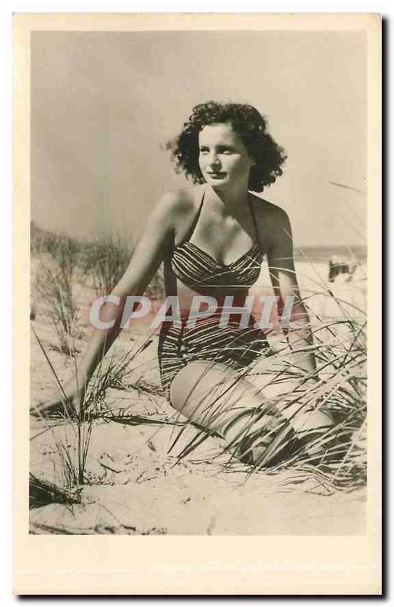 Femme en maillot de bain — plage de dunes — E. Schalz-Bild-Verlag, série V-II-28 A 223/55