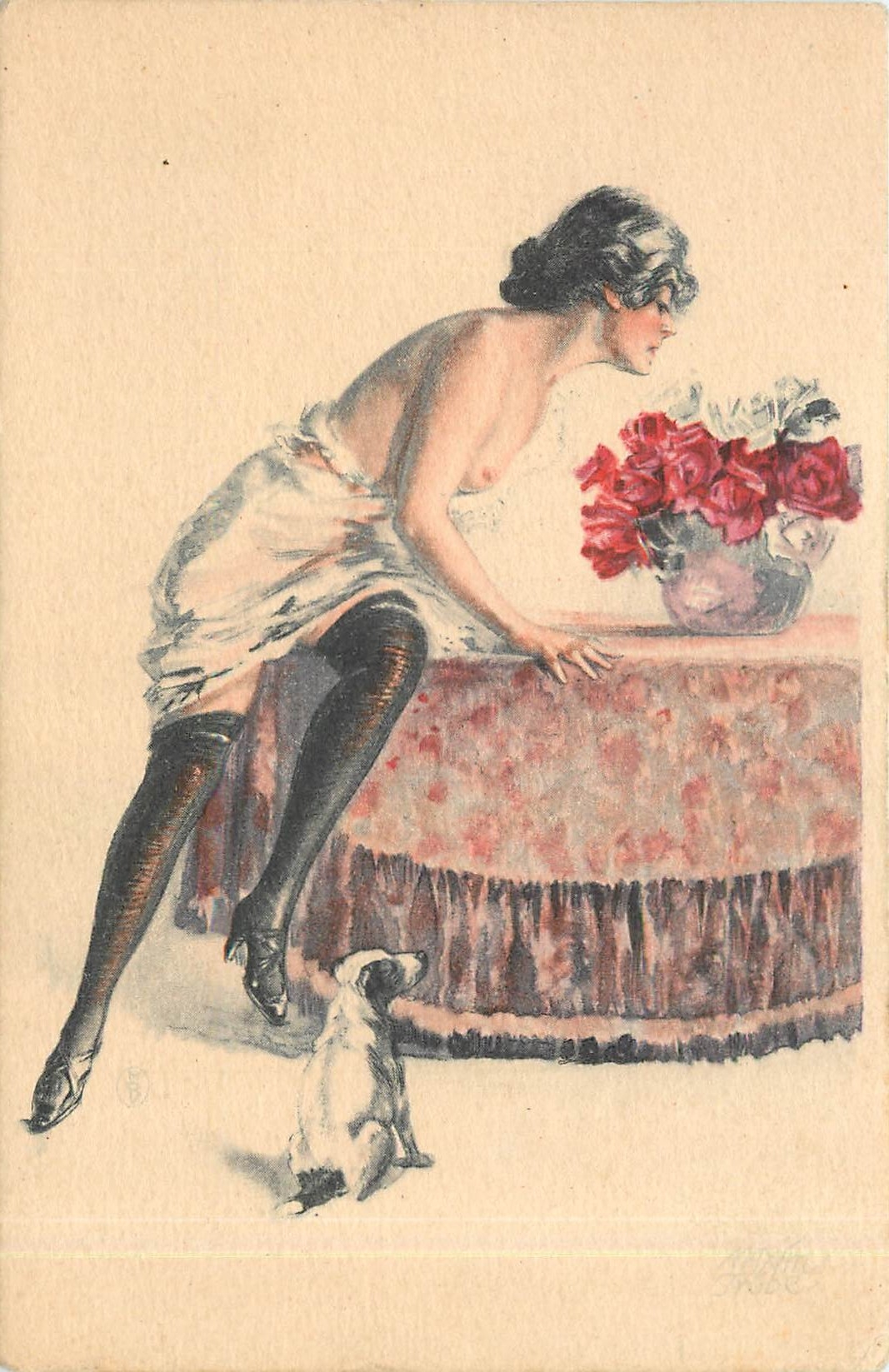 Femme et chien — scène intime — éditeur H. B. C. (HBC) n° 903