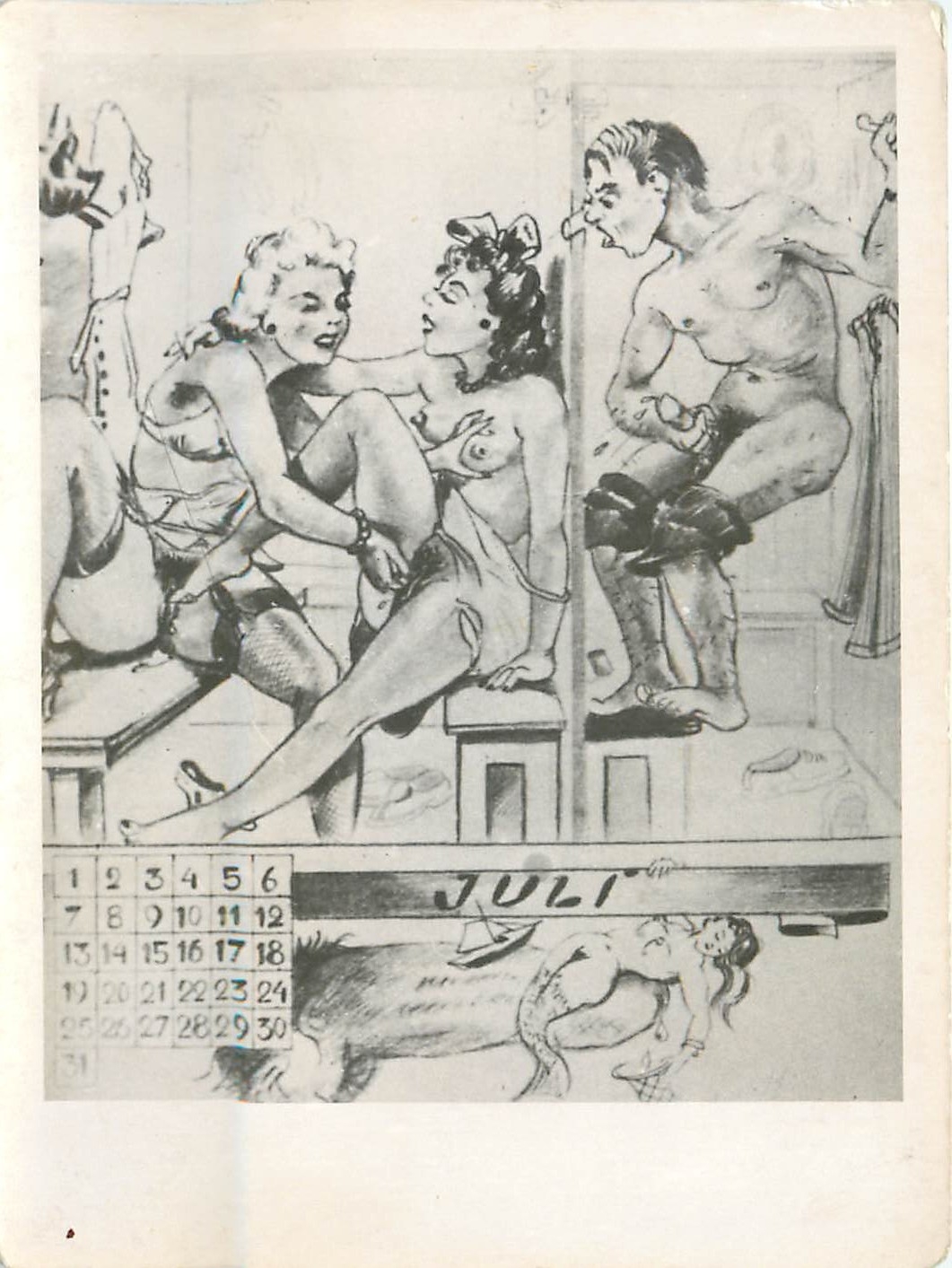 Calendrier juillet — dessin érotique — éditeur inconnu