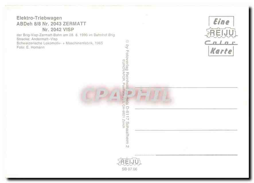 CPM Elektro Triebwagen ABDeh 8 8 Nr 2043 Zermatt Nr 2042 VISP  — Verso