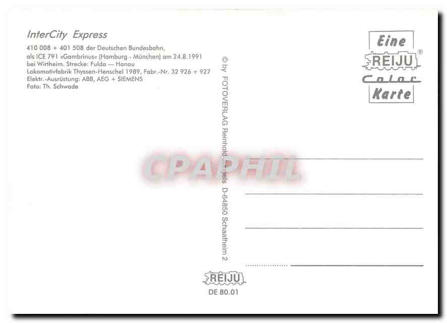 CPM Inter City Express 410 008 401 508 Hamburg Munchen  — Verso