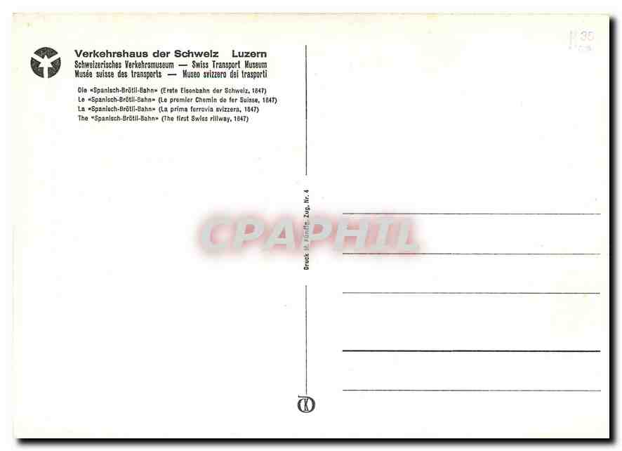 CPM The Spanish Brotil Bahn The firs Swiss Railway 1847  — Verso