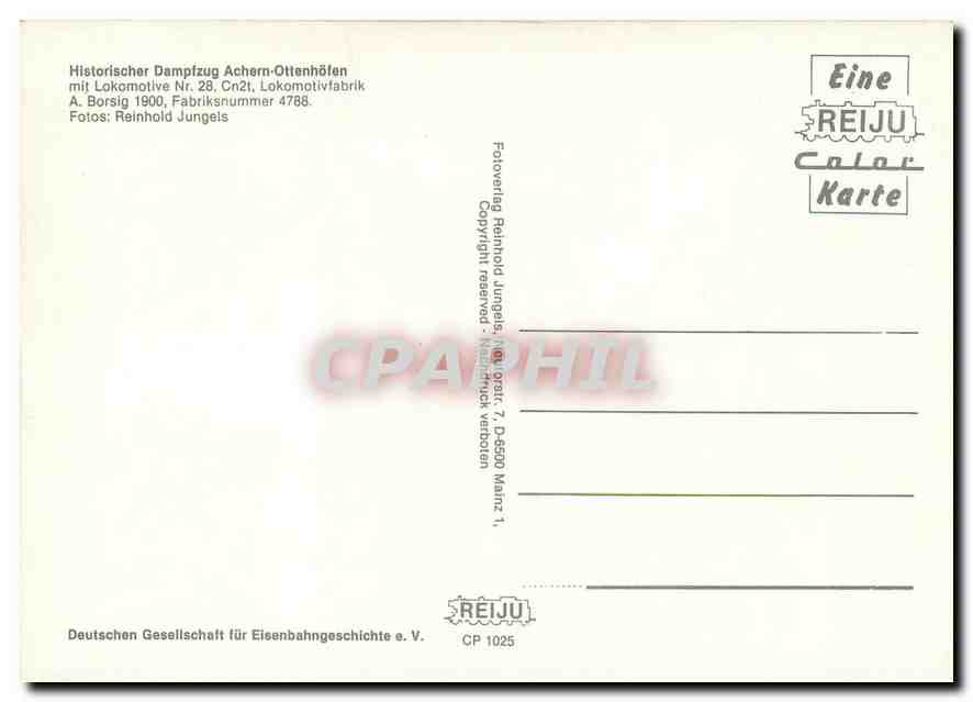 CPM Locomotive Nr 28 Cn2t Achern Ottenhofen  — Verso