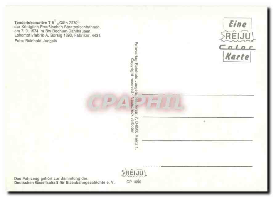 CPM Locomotive T9 Coln 7270  — Verso