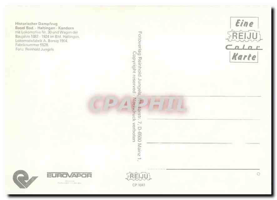 CPM Basel Bad Haltingen Kandern Locomotive Nr 30  — Verso