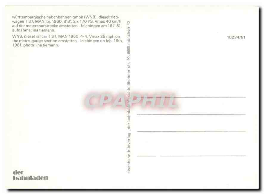 CPM WNB diesel railcar T 37 MAN 1630  — Verso