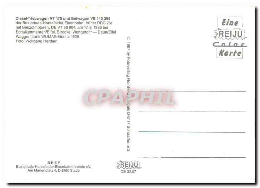 CPM Diesel Triebwagen VT 175 Beiwagen VB 140 255  — Verso