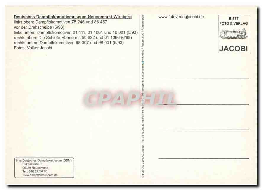 CPM Locomotive 78 246 und 86 457 Neuenmarkt Wirsberg  — Verso
