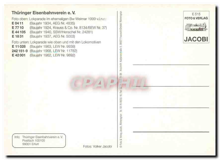 CPM Thuringer Eisenbahnverein E 04 11 E 77 10 E 44 105 E 1831  — Verso