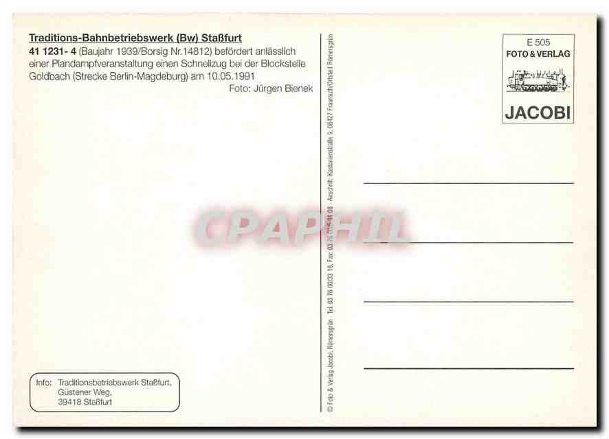 CPM Traditions Bahnbetriebswerk Stassfurt 41 1231 4  — Verso