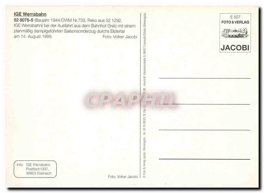 CPM IGE Werrabahn 52 8075 5  — Verso