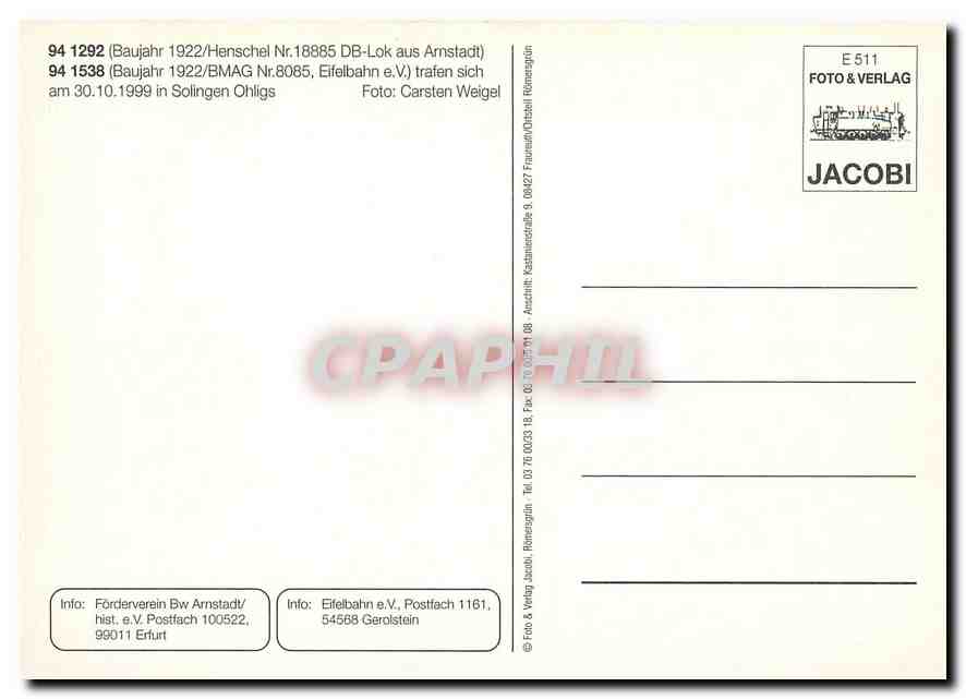 CPM 91 1292 94 1538 in Solingen Ohligs  — Verso