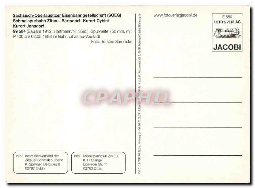 CPM Schmalspurbahn Zittau Bertsdorf Kurort Oybin Kurort Jonsdorf 99 584  — Verso