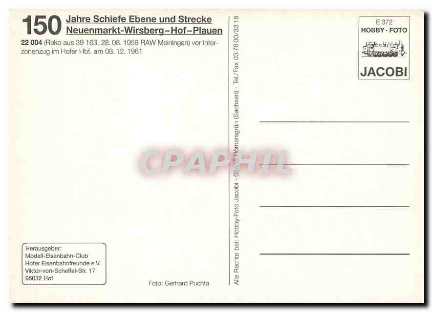 CPM 150 Jahre Schiefe Ebene Strecke Neuenmarkt Wirsberg Hof Plauen 22 004  — Verso