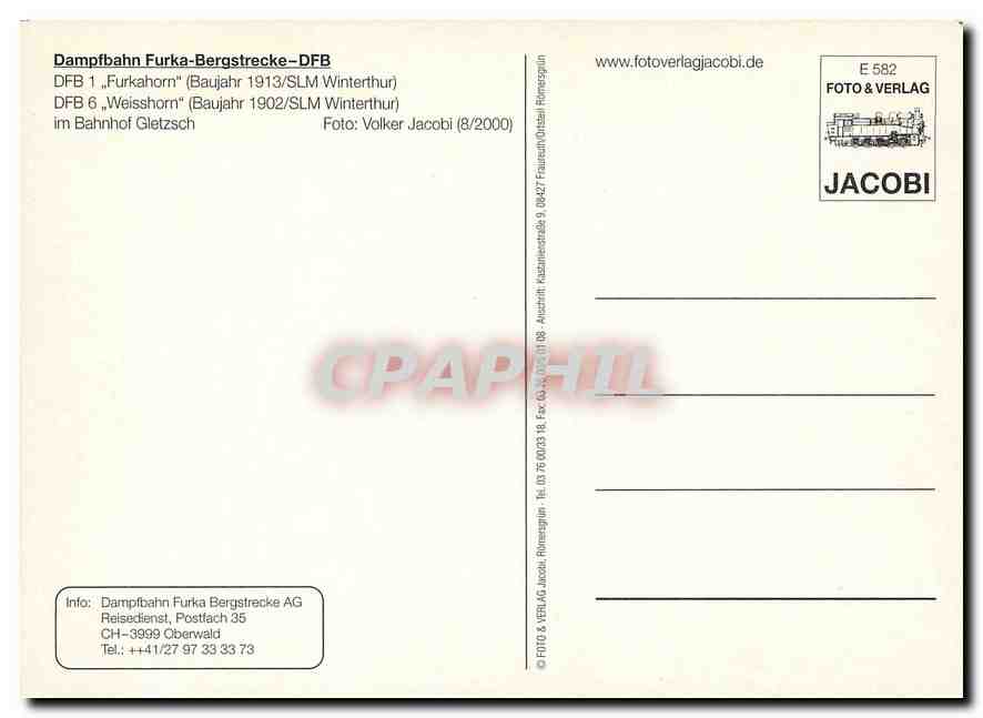 CPM Dampfbahn Furka Bergstrecke DFB DFB 1 Furkahorn DFB 6 Weisshorn  — Verso