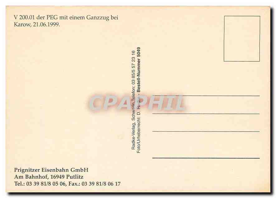 CPM V 200 01 der PEG mit einem Ganzzug bei Karow  — Verso