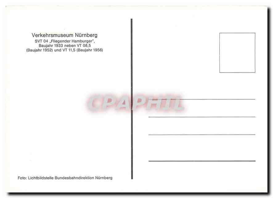 CPM Verkehrmuseum Nurnberg SVT 04 Fliegender Hamburger  — Verso