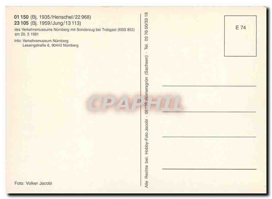 CPM 01 150 23 105 des Verkehrmuseums Nurnberg  — Verso