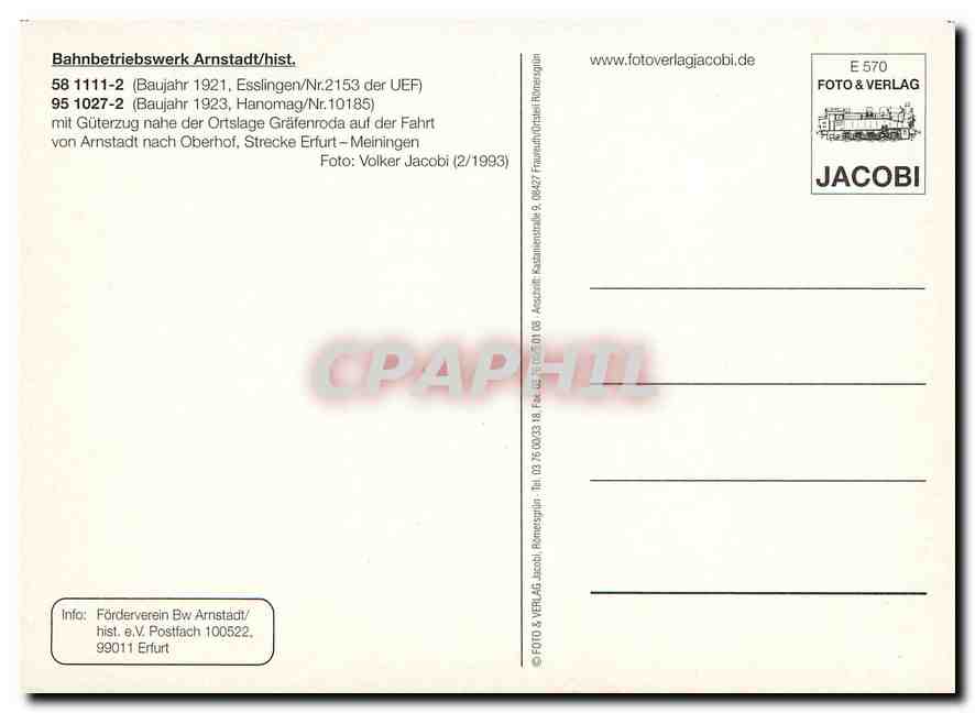 CPM Bahnbetriebswerk Arnstadt hist 58 1111 2 95 1027 2  — Verso