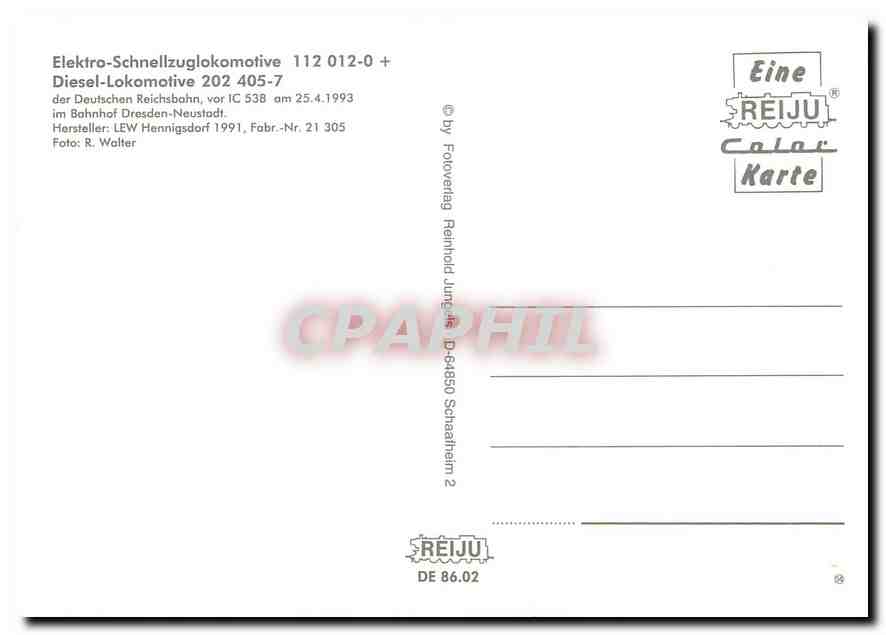 CPM Locomotive 112 012 0 Locomotive 202 405 7  — Verso