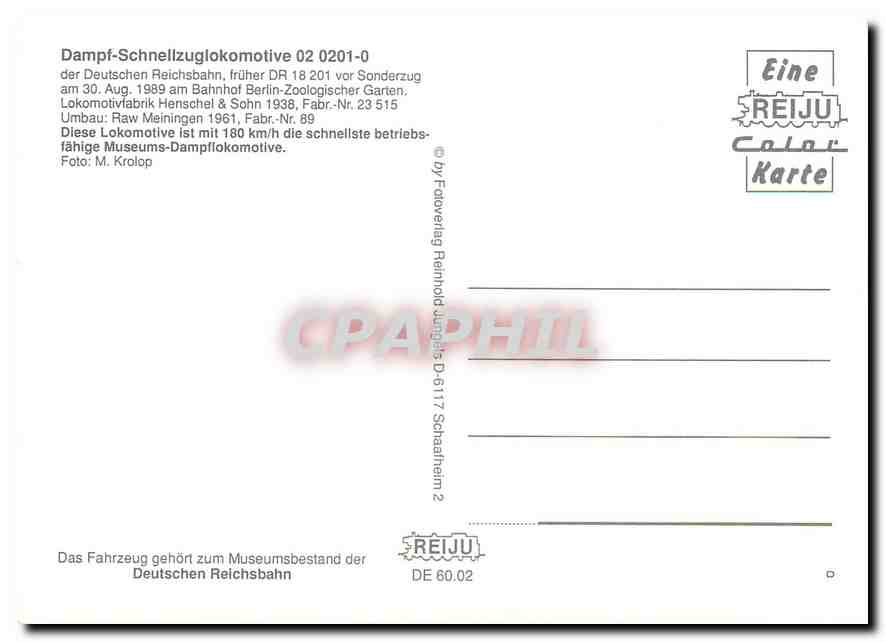 CPM Locomotive 02 0201 0  — Verso