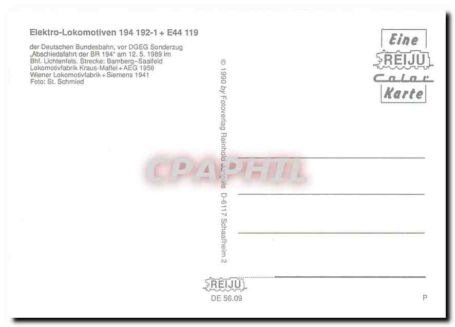 CPM Locomotive 194 192 1 E44 119  — Verso