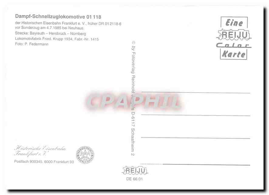 CPM Locomotive 01 118  — Verso