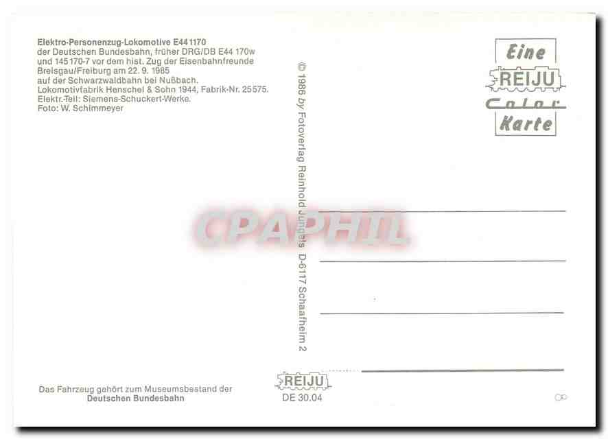 CPM Locomotive E44 1170  — Verso