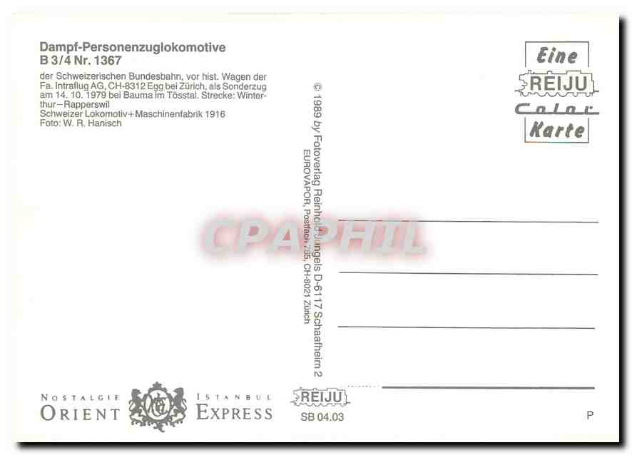 CPM Locomotive B 3 4 Nr 1367  — Verso