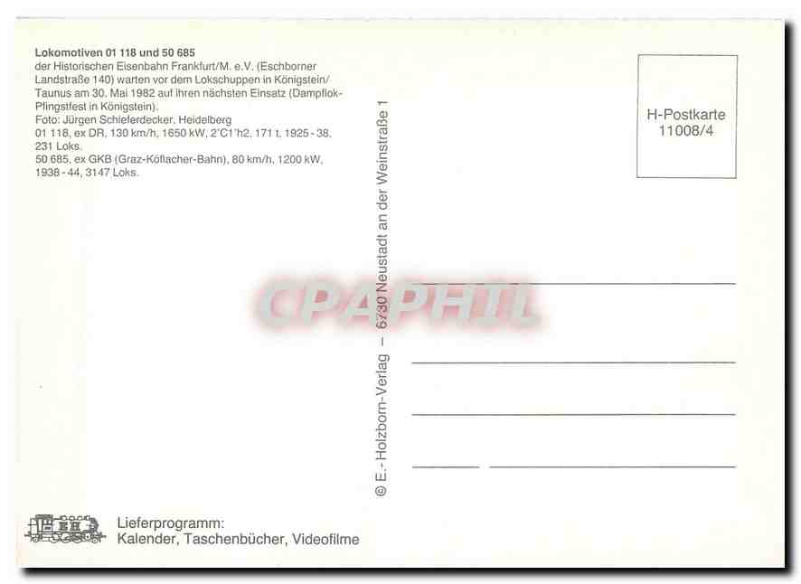 CPM Locomotive 01 118 und 50 685  — Verso