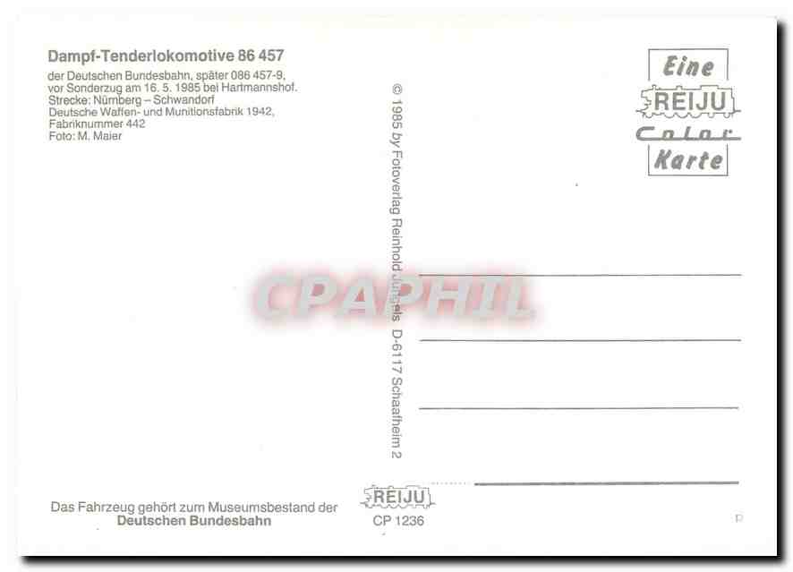 CPM Locomotive 86 457  — Verso