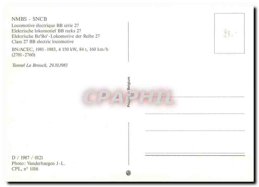 CPM NMBS SNCB Locomotive electrique BB  — Verso