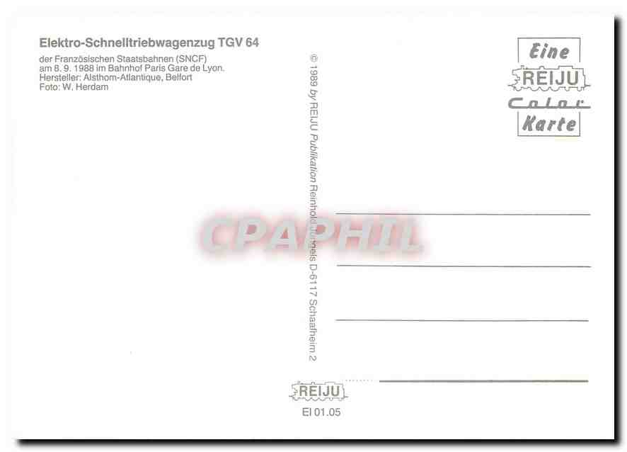 CPM Elektro Schnelltriebwagenzug TGV 64  — Verso