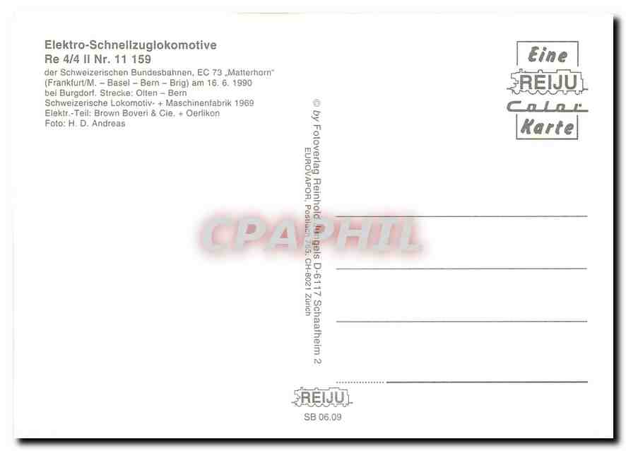 CPM Locomotive Re 4 4 II Nr 11 159  — Verso