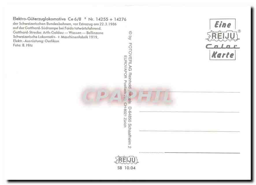 CPM Locomotive Ce 6 8 Nr 14255 14276  — Verso