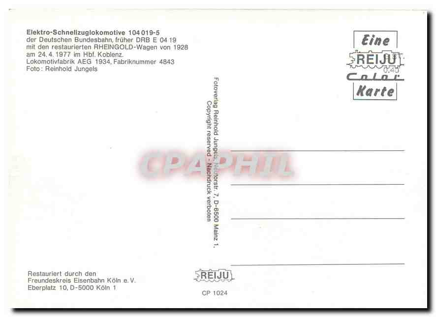 CPM Locomotive 104 019 5  — Verso
