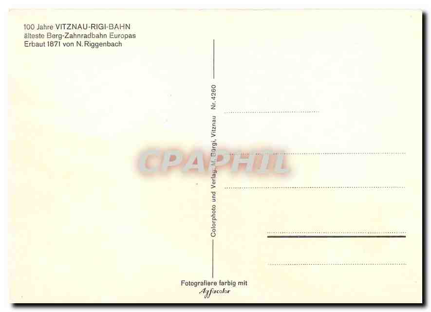 CPM Vitznau Rigi Bahn alteste Berg Zahnradbahn Europass  — Verso