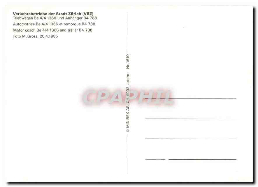 CPM Verkehrsbetriebe der Stadt Zurich Motor coach Be 4 4  — Verso
