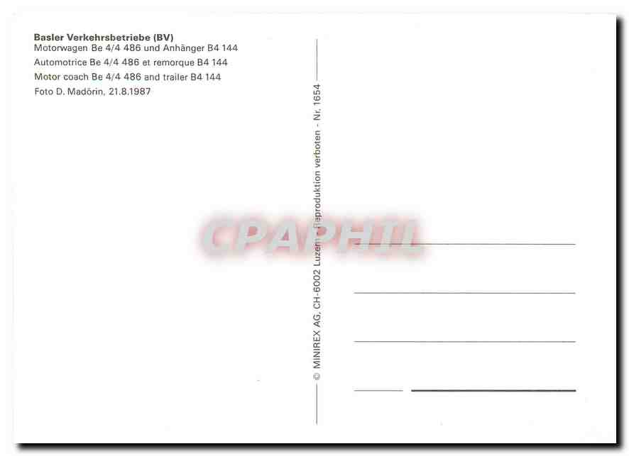 CPM Basler Verkehrsbetriebe Motor coach Be 4 4 486 and trailer B4 144  — Verso