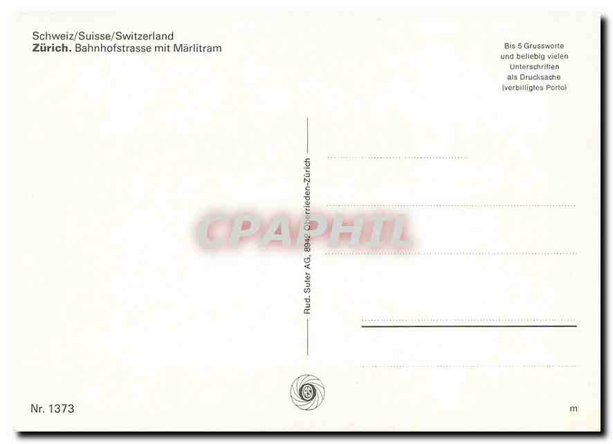 CPM Switzerland Zurich Bahnhofstrasse mit Marlitram  — Verso