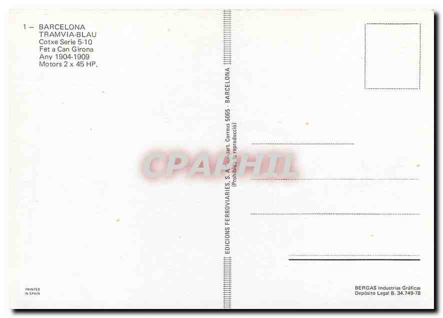 CPM Barcelona Tramvia Blau Cotxe Serie 5 10  — Verso