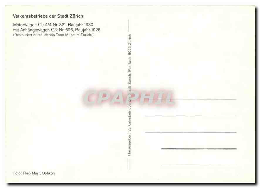 CPM Verkehrsbetriebe der Stadt Zurich Motorwagen Ce 44 Nr 321  — Verso