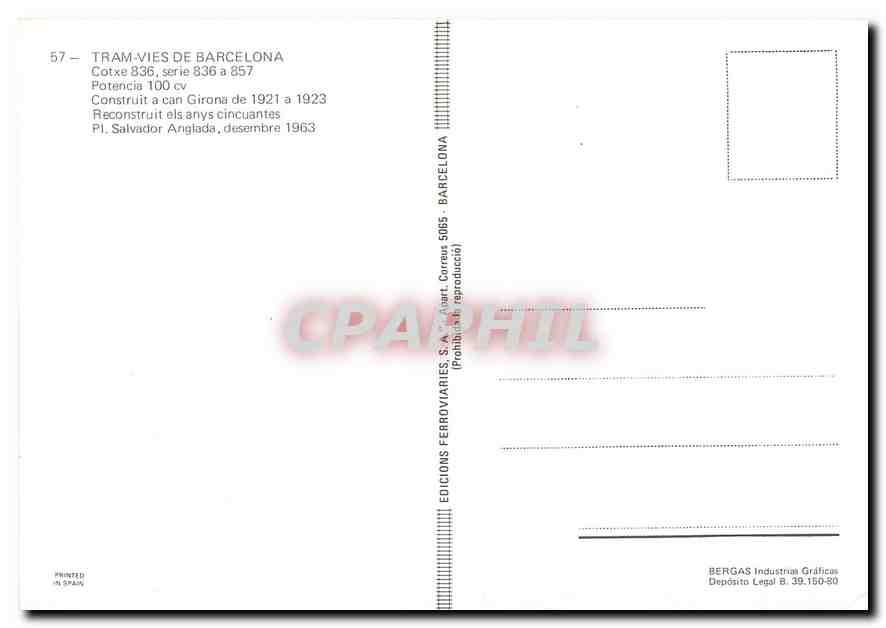 CPM Tram vies de Barcelona Cotxe 836  — Verso