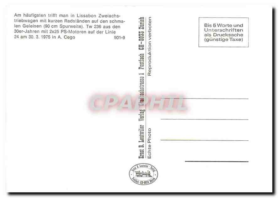 CPM Am haufigsten trifft man im Lissabon Zweiachstriebwagen  — Verso