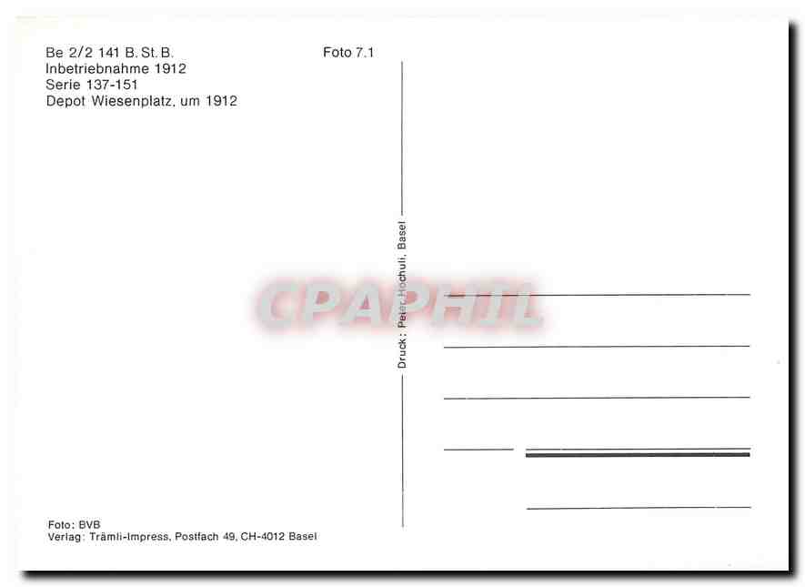 CPM Be 2 2 141 B St B Depot Wiessenplatz  — Verso