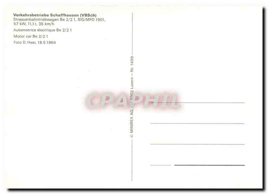 CPM Verkehrsbetriebe Schaffhausen Strassenbahntriebwagen Be 2 2 1  — Verso