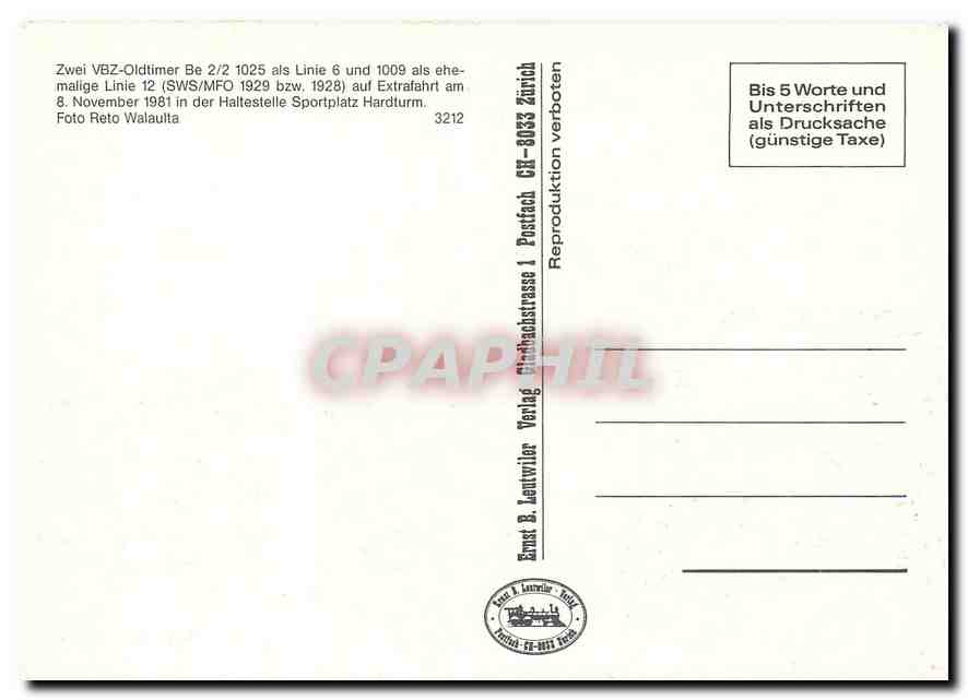 CPM Zwei VBZ Oldtimer Be 2 2 1025  — Verso