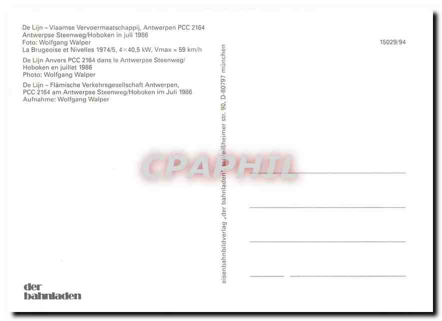 CPM De Lijn Vlaamse Anvers PCC 2164  — Verso